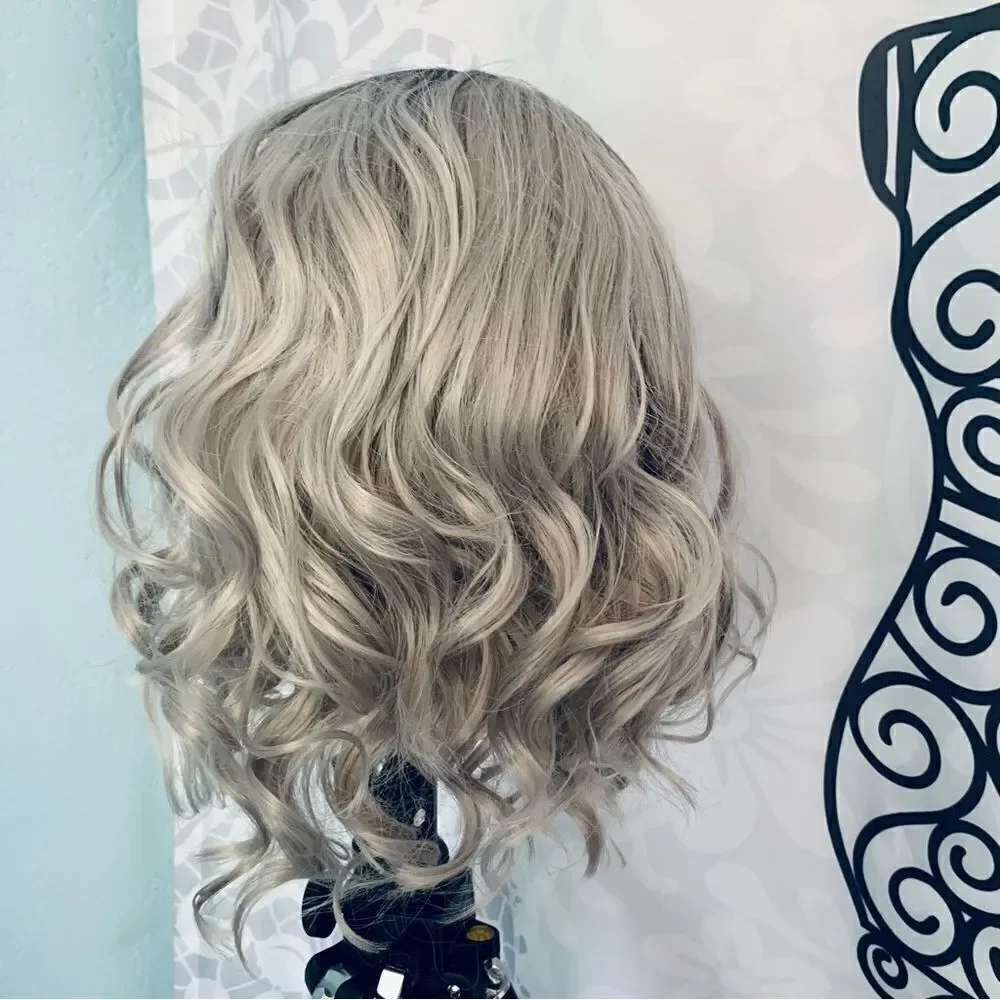 Silver Gray with Dark Roots Lace Front Heat Friendly Synthetic Wig Size Average